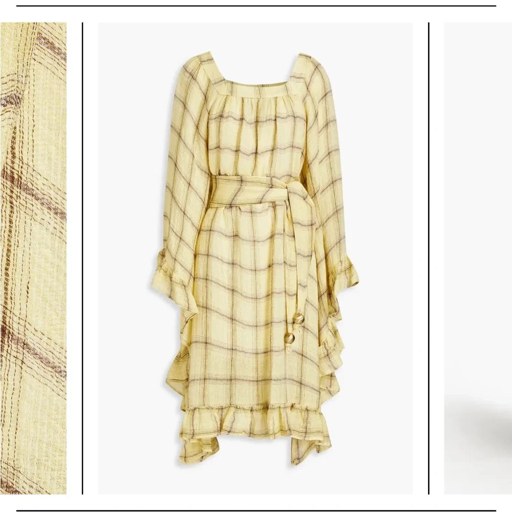 LISA MARIE FERNANDEZ Gathered Checked Linen-Blend Gauze Dress 2 - Picture 4 of 14